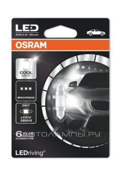 C5W 12V-LED (SV8,5) 6000K 1,0W Cool White LEDriving premium (бл.1шт.) 6498CW-01B